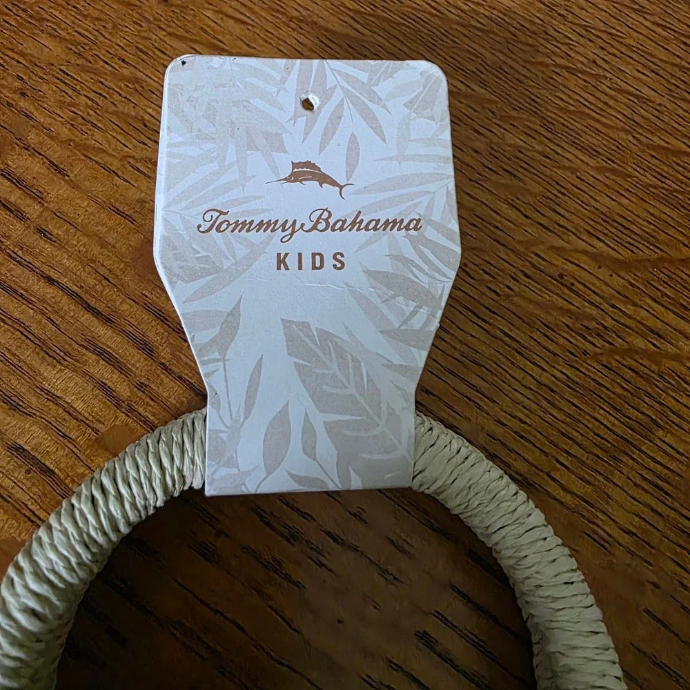 Tommy Bahama Kids Woven Straw Ring Handle Handbag Blue Yellow Tile Lining NEW